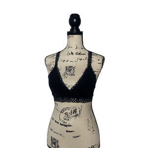 French Affair Black Crochet Bralette SZ M Lace Racerback